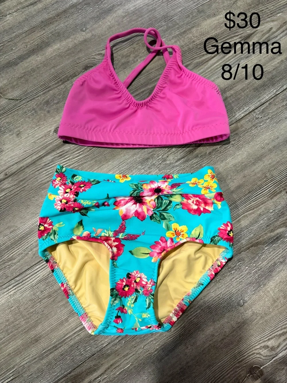 Girls Pink Halter Top & Floral High-Waist Bottoms Matching Set
